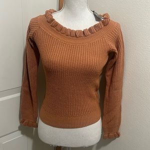 NWT Lulus Ruffle Staying Stylish Terra Cotta Cropped Sweater S
